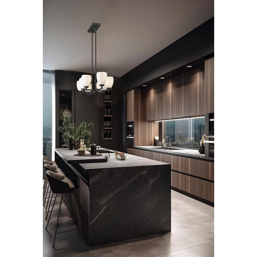 Z-Lite Oren 8 Light Linear Chandelier, Matte Black/Matte Opal