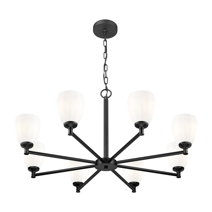 Z-Lite Oren 8 Light Chandelier, Matte Black/Matte Opal