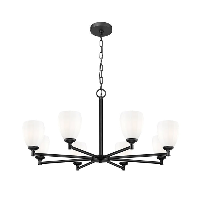 Z-Lite Oren 8 Light Chandelier, Matte Black/Matte Opal