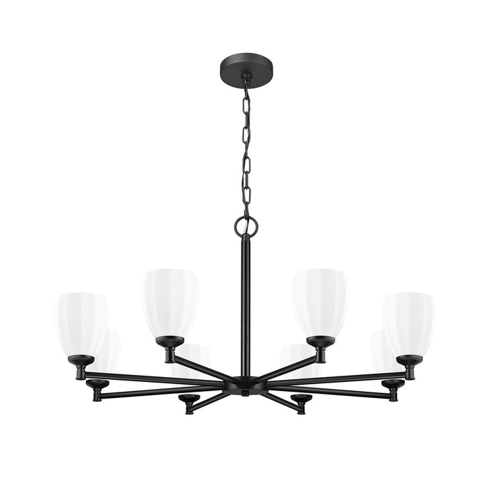 Z-Lite Oren 8 Light Chandelier, Matte Black/Matte Opal