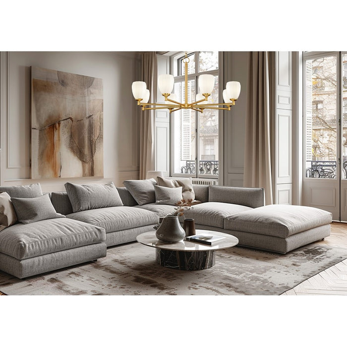 Z-Lite Oren 8 Light Chandelier, Modern Gold/Matte Opal