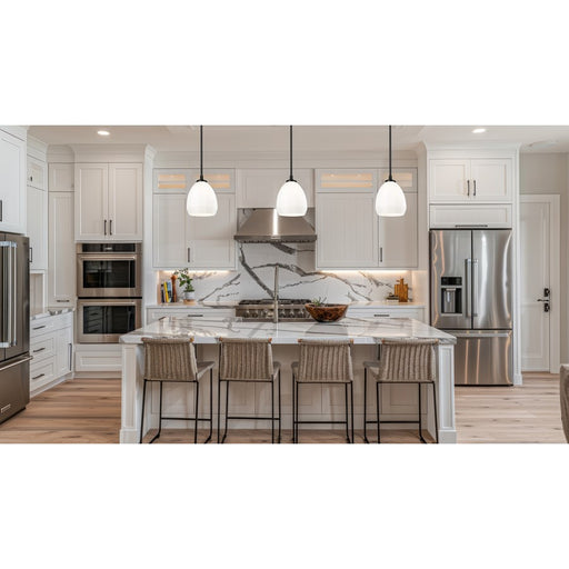 Z-Lite Oren 1 Light 8" Pendant, Matte Black/Matte Opal