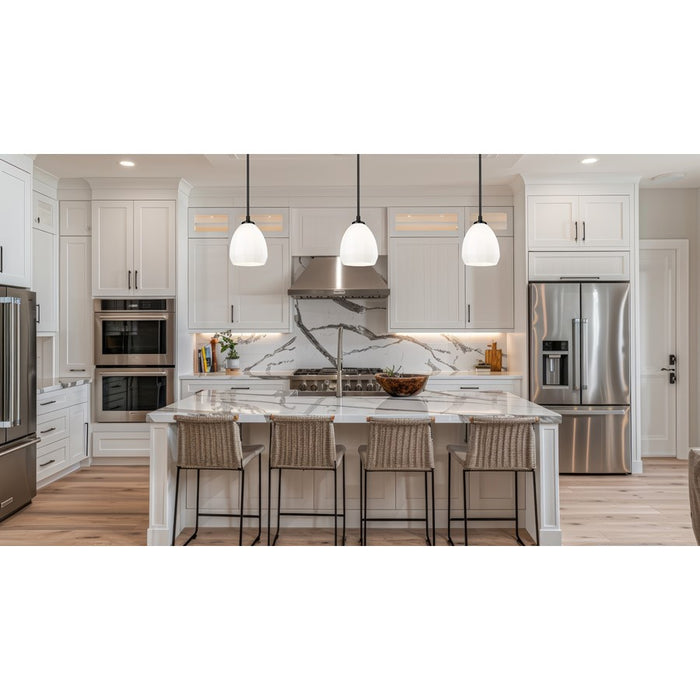 Z-Lite Oren 1 Light 8" Pendant, Matte Black/Matte Opal