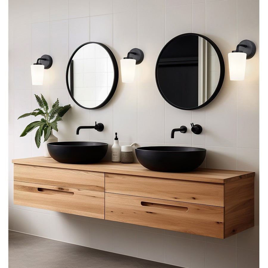 Z-Lite Montford 1 Light Wall Sconce, Matte Black/Matte Opal