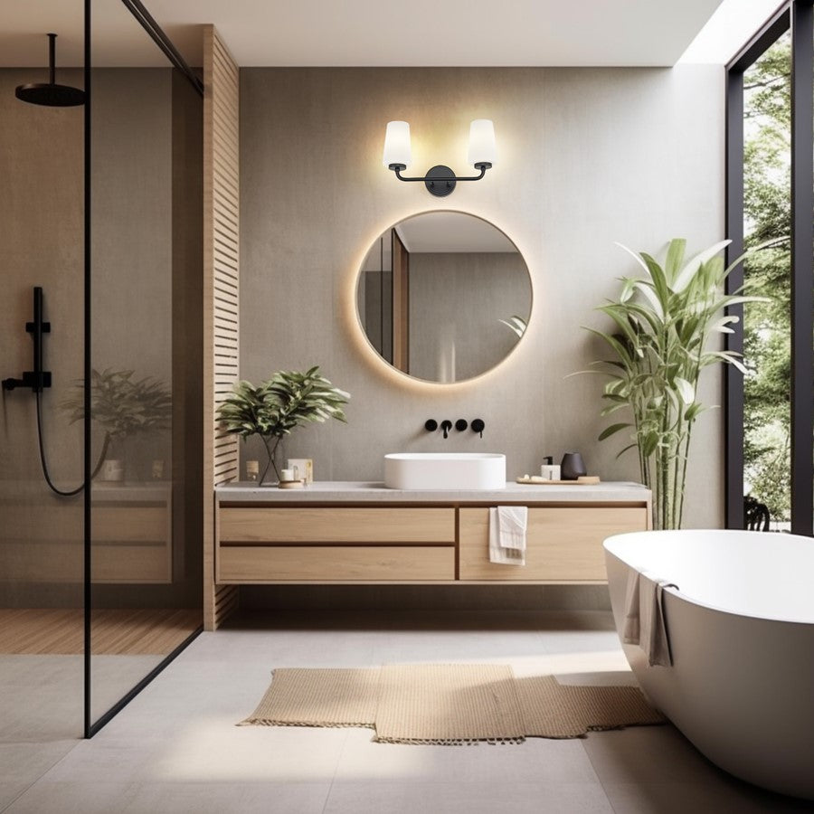 Z-Lite Montford 2 Light Vanity, Matte Black/Matte Opal