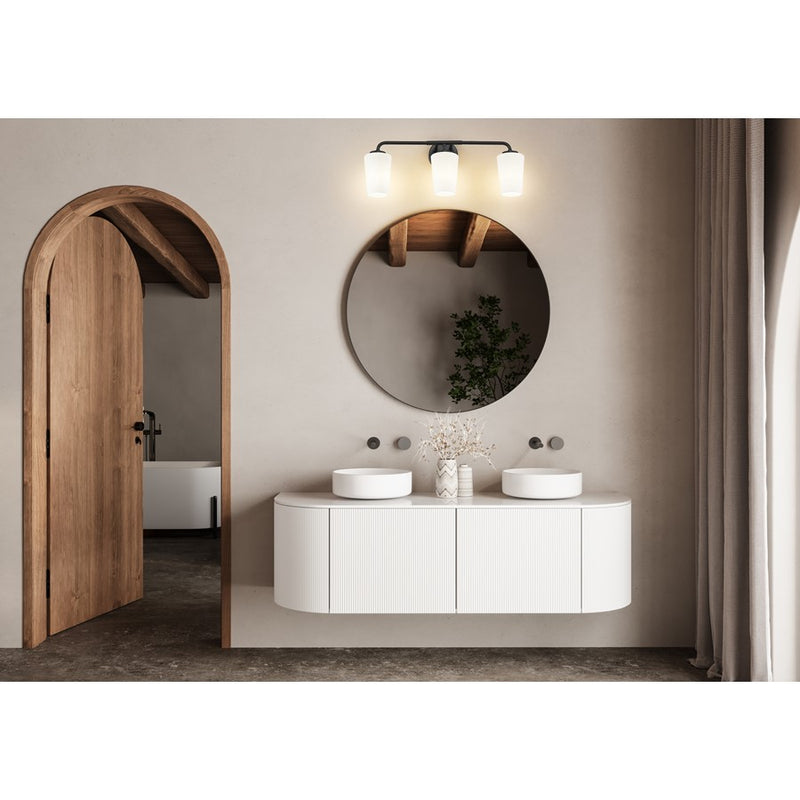 Z-Lite Montford 3 Light Vanity, Matte Black/Matte Opal