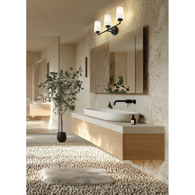 Z-Lite Montford 3 Light Vanity, Matte Black/Matte Opal