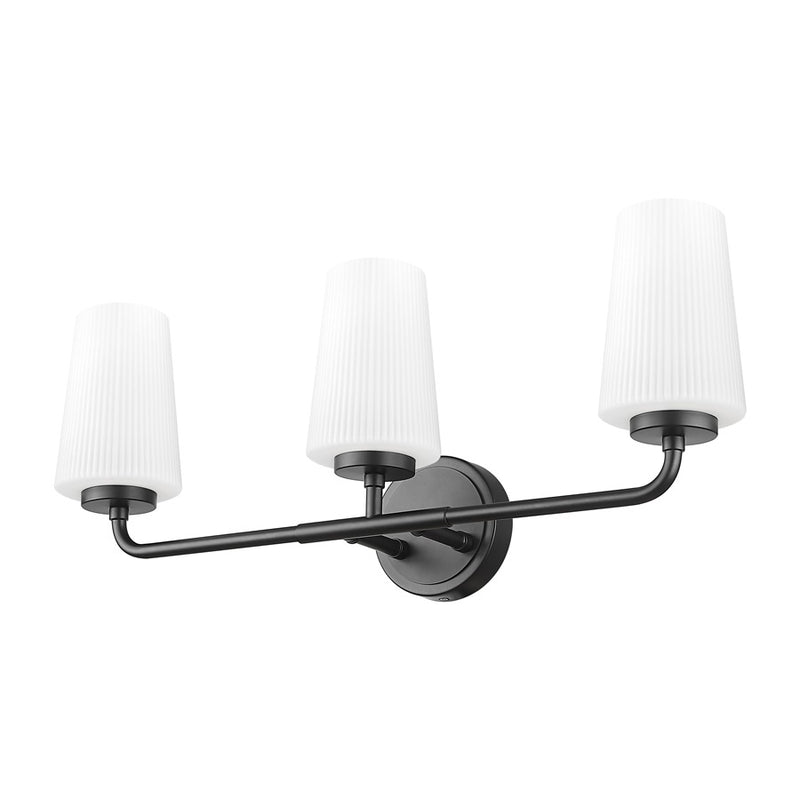 Z-Lite Montford 3 Light Vanity, Matte Black/Matte Opal