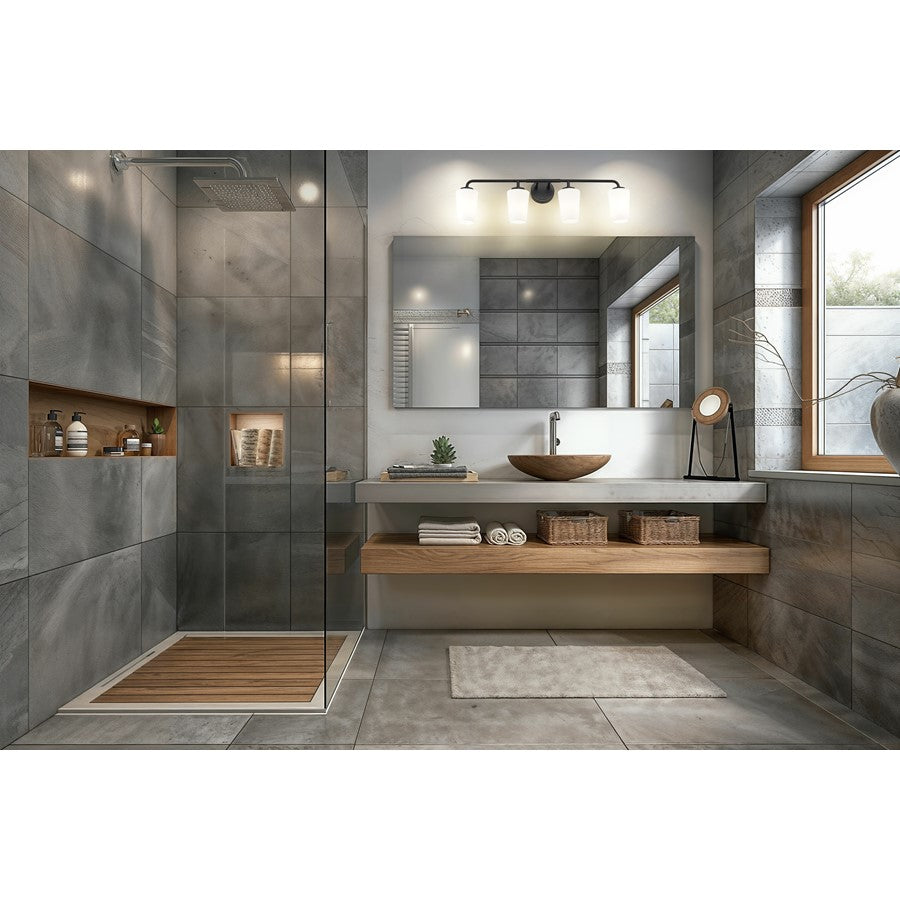 Z-Lite Montford 4 Light Vanity, Matte Black/Matte Opal