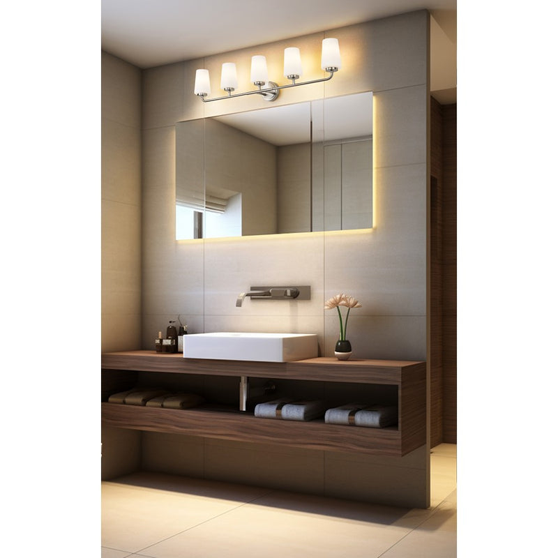 Z-Lite Montford 5 Light Vanity, Brushed Nickel/Matte Opal