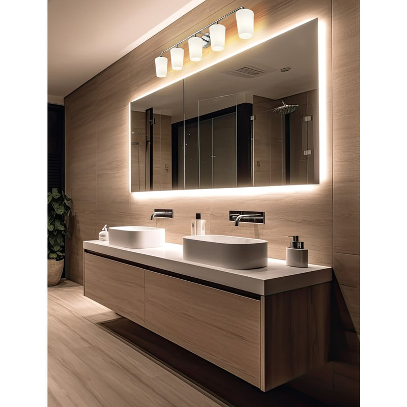 Z-Lite Montford 5 Light Vanity, Chrome/Matte Opal