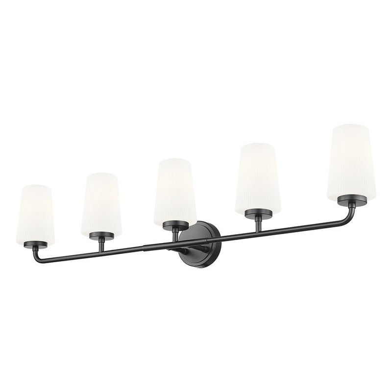 Z-Lite Montford 5 Light Vanity, Matte Black/Matte Opal