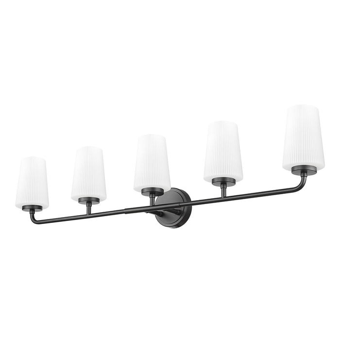 Z-Lite Montford 5 Light Vanity, Matte Black/Matte Opal