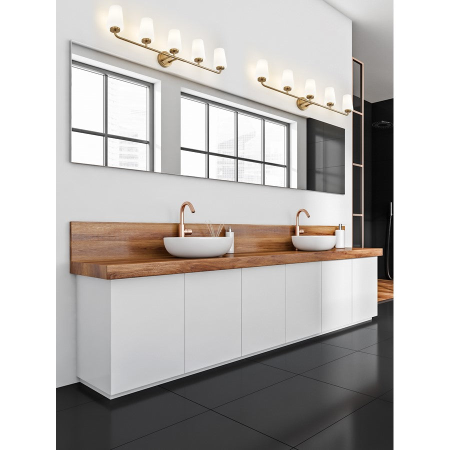 Z-Lite Montford 5 Light Vanity, Modern Gold/Matte Opal