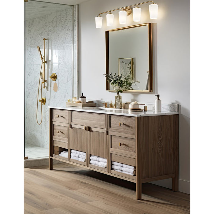 Z-Lite Montford 5 Light Vanity, Modern Gold/Matte Opal