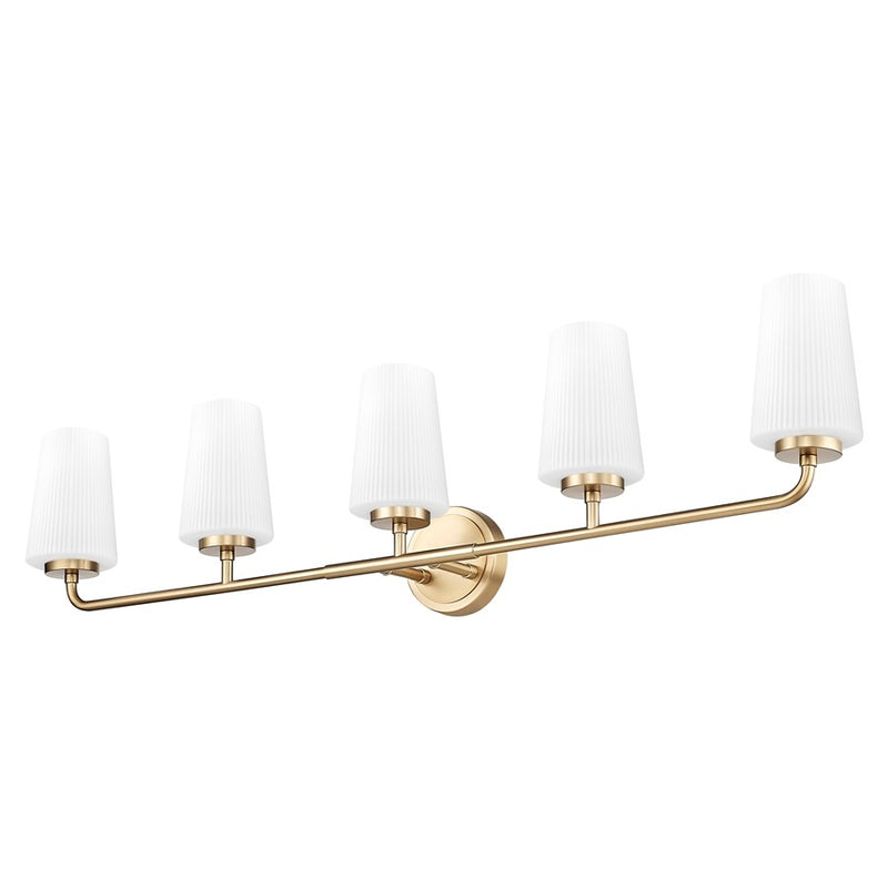 Z-Lite Montford 5 Light Vanity, Modern Gold/Matte Opal