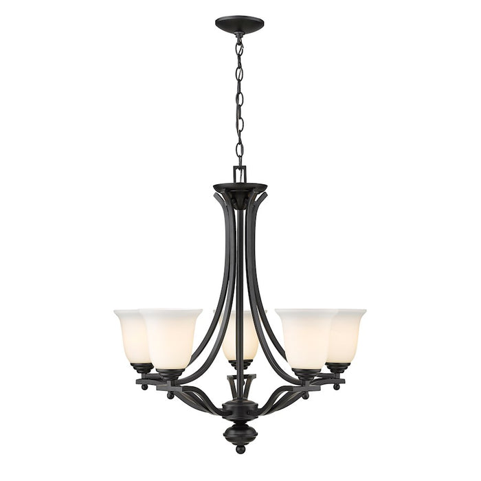 Z-Lite Lagoon 5 Light Chandelier, Matte Black/Matte Opal