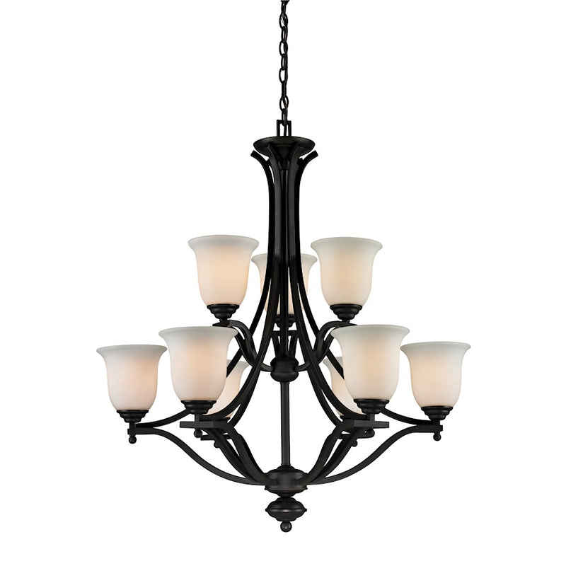 Z-Lite Lagoon 9 Light Chandelier, Matte Black, Matte Opal - 703-9-MB