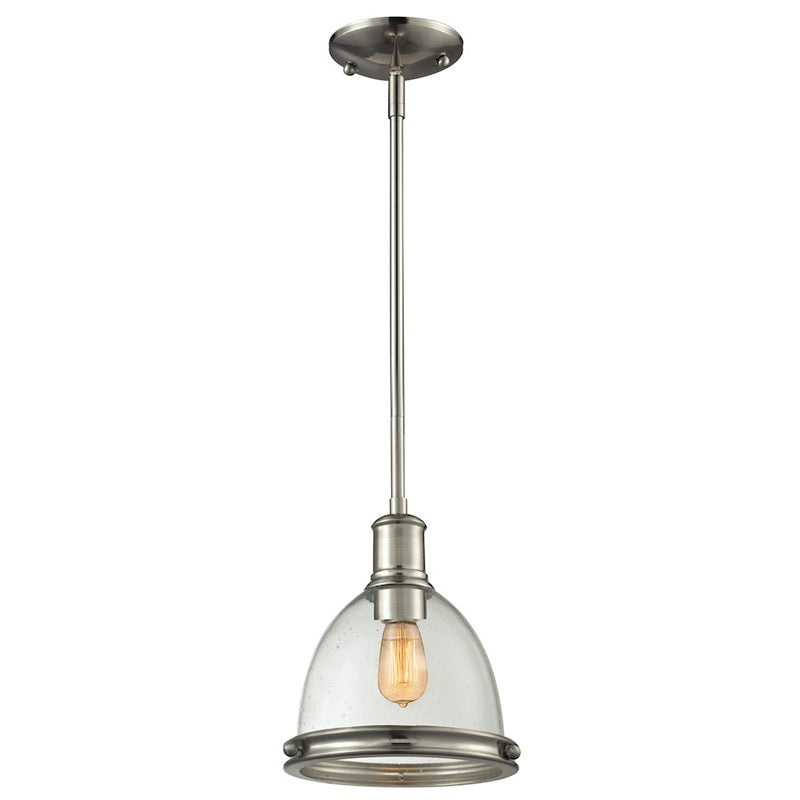 Z-Lite Mason 1 Light Mini Pendant, Brushed Nickel, Clear Seedy - 718MP-BN