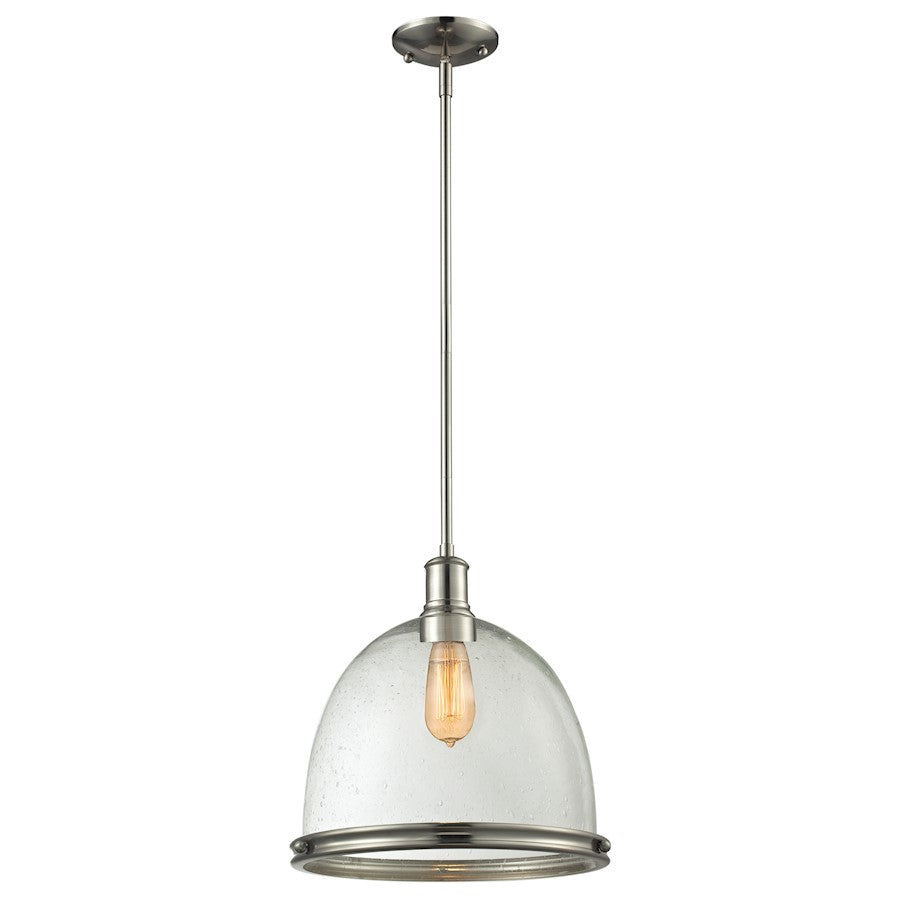 Z-Lite Mason 1 Light Pendant, Brushed Nickel, Clear Seedy - 718P13-BN
