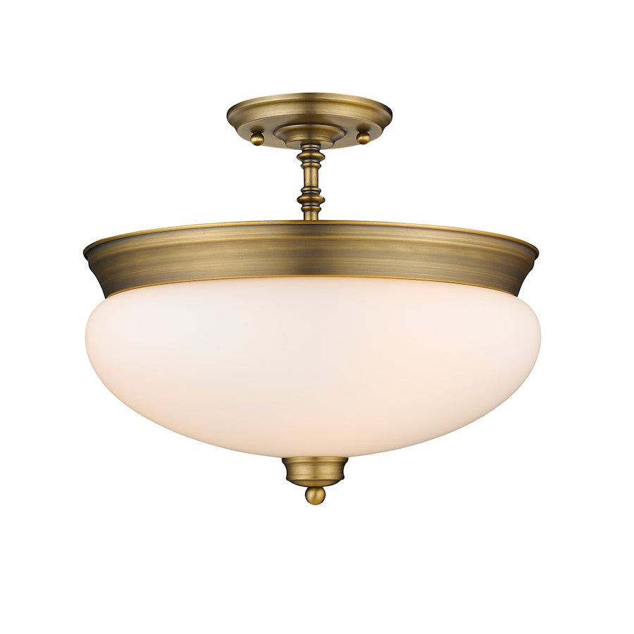 Z-Lite Amon 3 Light Semi Flush Mount, Heritage Brass/Matte Opal - 721SF-HBR