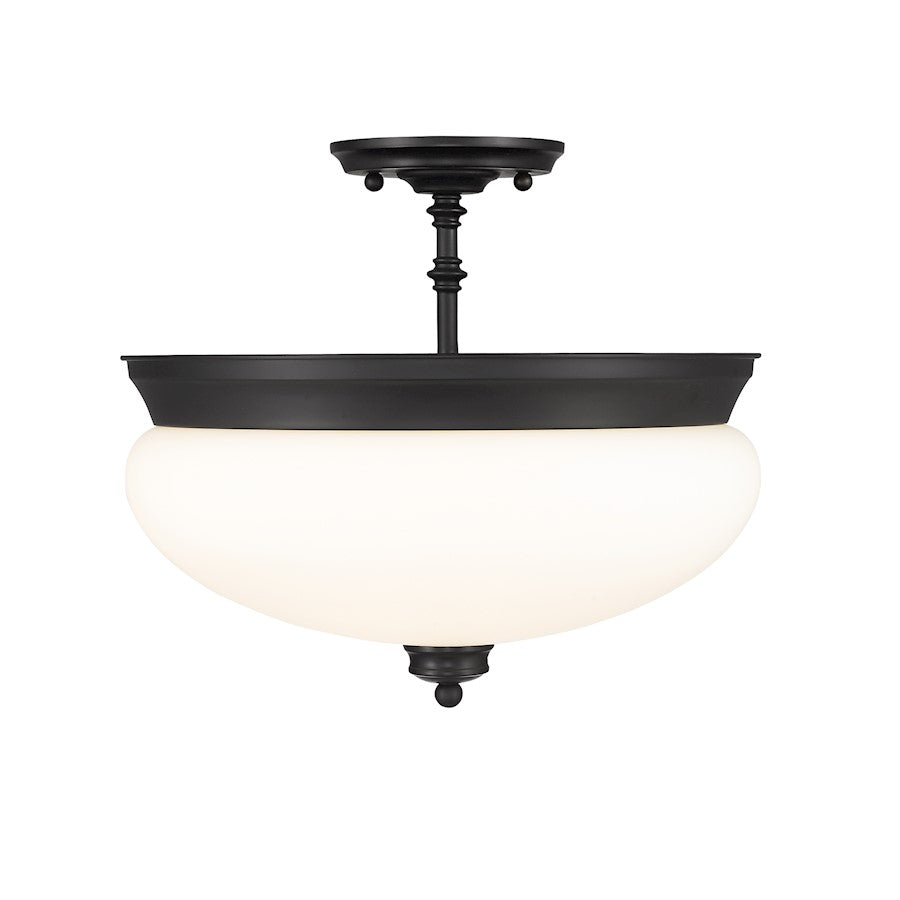 Z-Lite Amon 3 Light Semi Flush Mount, Matte Black/Opal - 721SF-MB