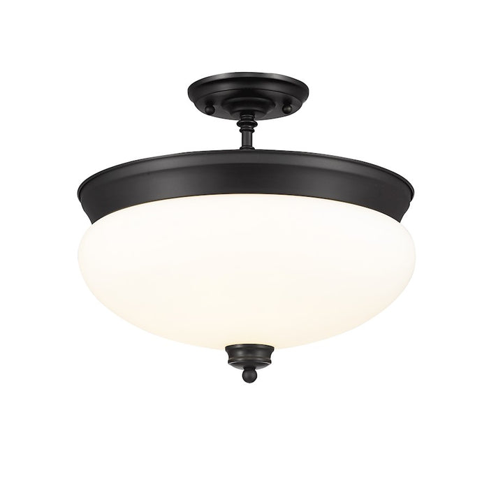 Z-Lite Amon 3 Light Semi Flush Mount, Matte Black/Opal