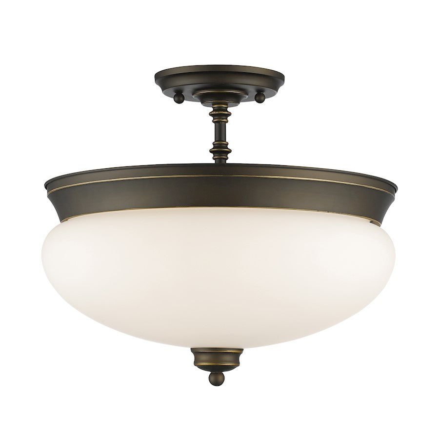 Z-Lite Amon 3 Light Semi Flush Mount, Olde Bronze, Matte Opal - 721SF-OB