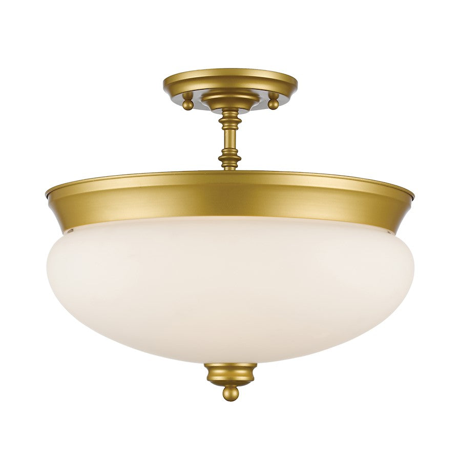 Z-Lite Amon 3 Light Semi Flush Mount, Satin Gold, Matte Opal - 721SF-SG