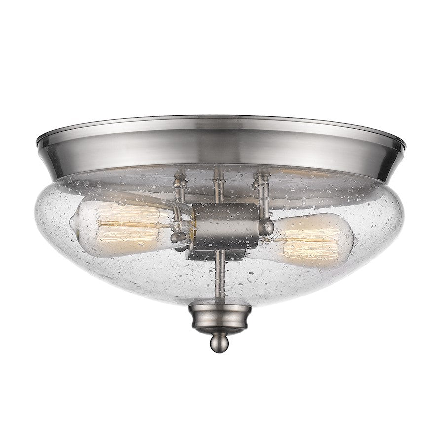 Z-Lite Amon 2 Light Flush Mount, Brushed Nickel, Clear Seedy - 722F2-BN
