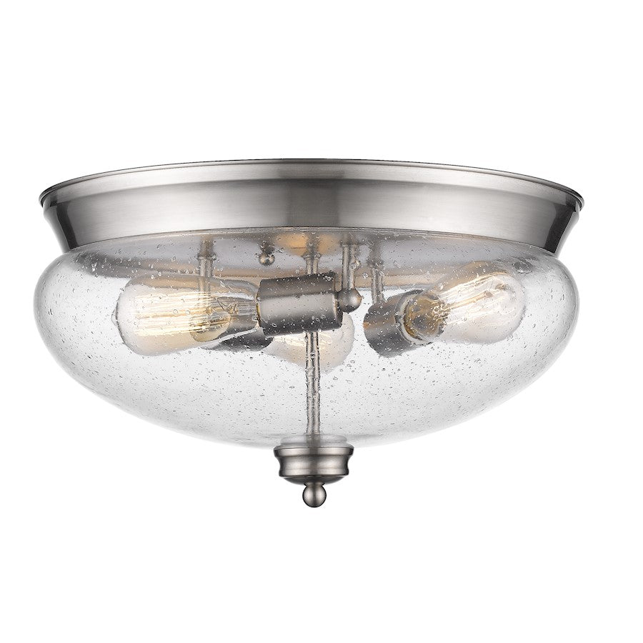 Z-Lite Amon 3 Light Flush Mount, Brushed Nickel, Clear Seedy - 722F3-BN