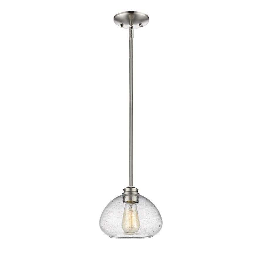 Z-Lite Amon 1 Light Mini Pendant, Brushed Nickel, Clear Seedy - 722MP-BN