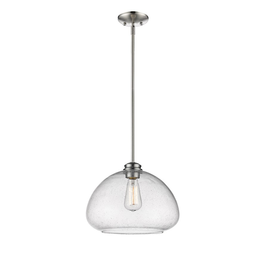 Z-Lite Amon 1 Light Pendant, Brushed Nickel, Clear Seedy - 722P13-BN