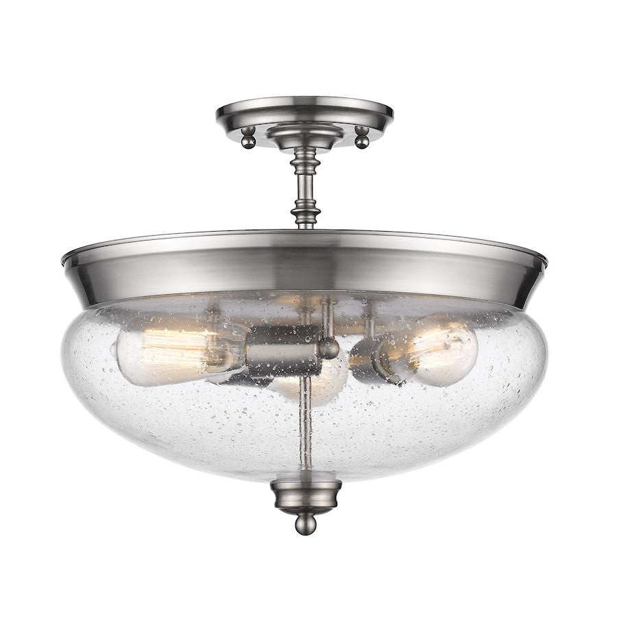 Z-Lite Amon 3 Light Semi Flush Mount, Brushed Nickel, Clear Seedy - 722SF-BN