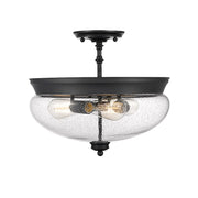 Z-Lite Amon 3 Light Semi Flush Mount, Matte Black/Seeded Glass - 722SF-MB