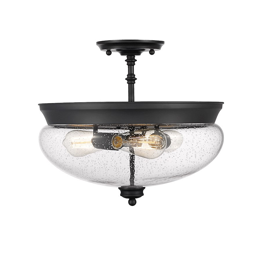 Z-Lite Amon 3 Light Semi Flush Mount, Matte Black/Seeded Glass - 722SF-MB