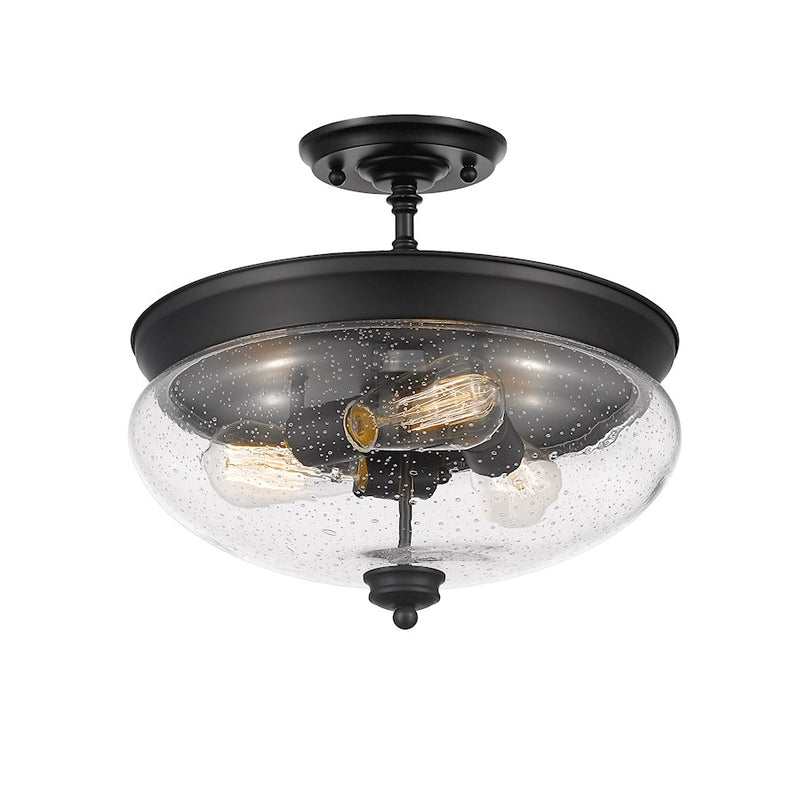 Z-Lite Amon 3 Light Semi Flush Mount, Matte Black/Seeded Glass