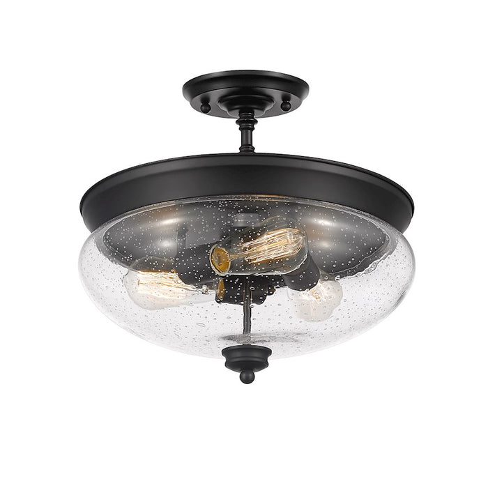 Z-Lite Amon 3 Light Semi Flush Mount, Matte Black/Seeded Glass