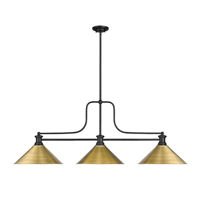 Z-Lite Melange 3 Light Billiard, Matte Black/Rubbed Brass