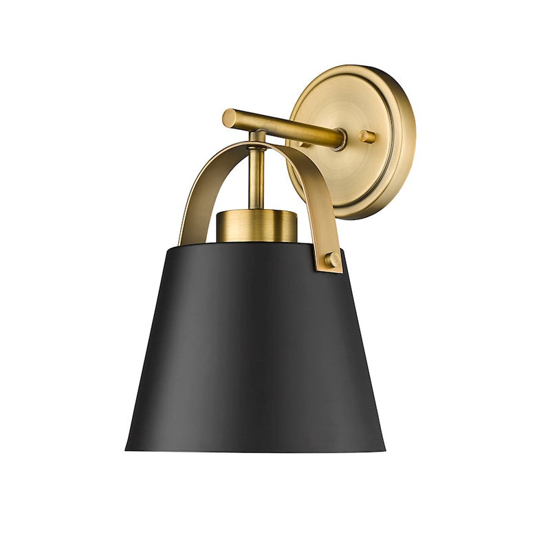 Z-Lite Z-Studio 1 Light Wall Sconce, Matte Black/Heritage Brass