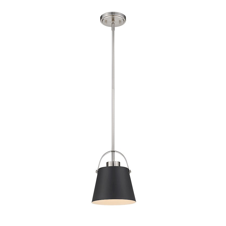 Z-Lite Z-Studio 1 Light Mini Pendant, Matte Black/Brushed Nickel - 726MP-MB-BN