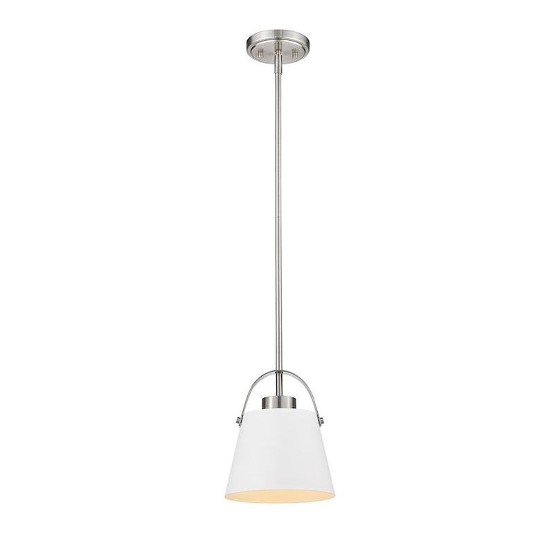 Z-Lite Z-Studio 1 Light Mini Pendant, Matte White/Brushed Nickel - 726MP-MW-BN