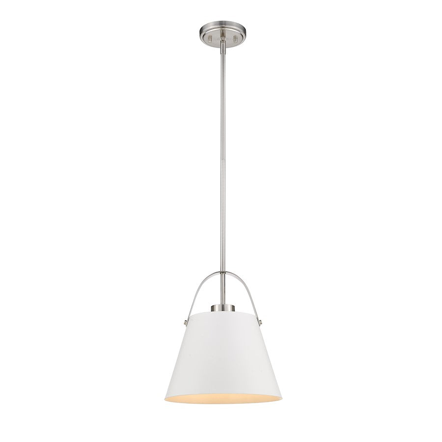 Z-Lite Z-Studio 1 Light Pendant, Matte White/Brushed Nickel - 726P-MW-BN