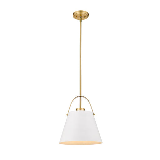 Z-Lite Z-Studio 1 Light Pendant, Matte White/Heritage Brass - 726P-MW-HBR