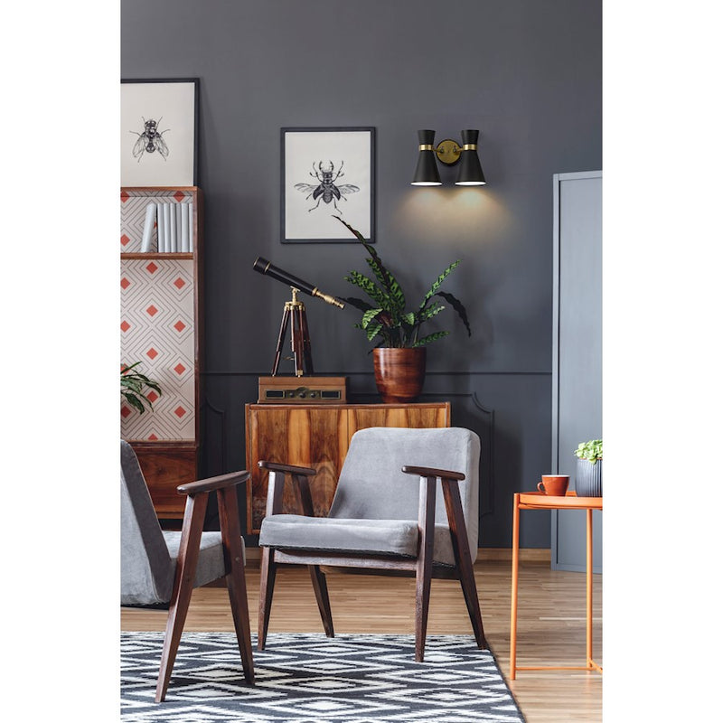 Z-Lite Soriano 2 Light 9" Sconce, Black/Heritage Brass/Black
