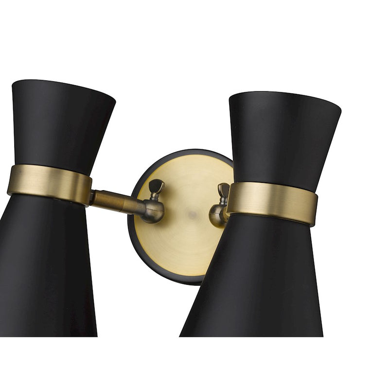 Z-Lite Soriano 2 Light 9" Sconce, Black/Heritage Brass/Black