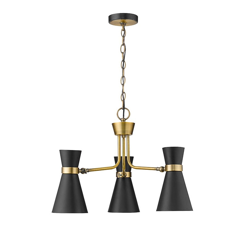 Z-Lite Soriano 3 Light 17" Chandelier, Black/Heritage Brass/Black