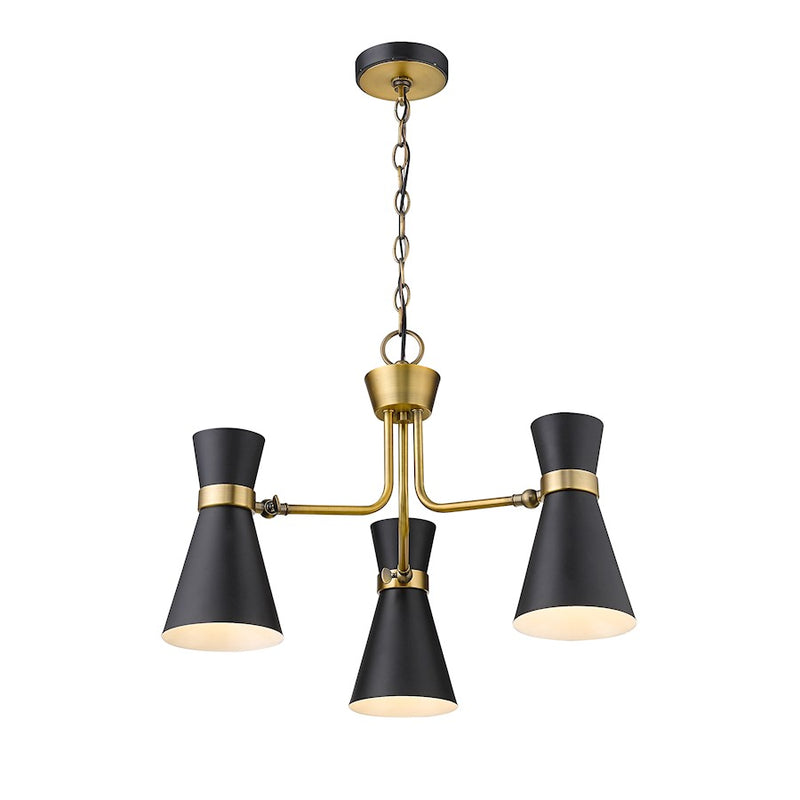 Z-Lite Soriano 3 Light 17" Chandelier, Black/Heritage Brass/Black