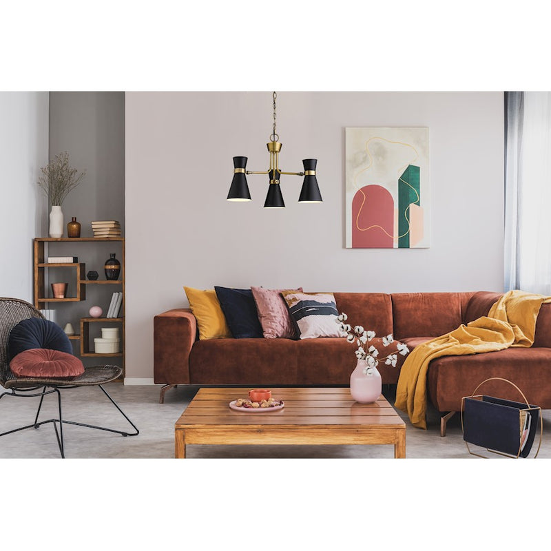 Z-Lite Soriano 3 Light 17" Chandelier, Black/Heritage Brass/Black