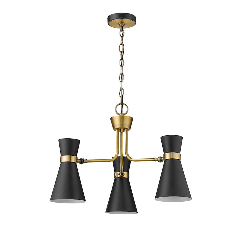Z-Lite Soriano 3 Light 17" Chandelier, Black/Heritage Brass/Black